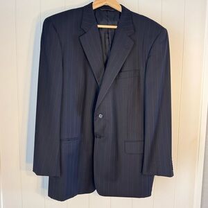 Hickey Freeman Oakbrook Worsted Wool Black Pinstripe Suit Coat Blazer Jacket 44R
